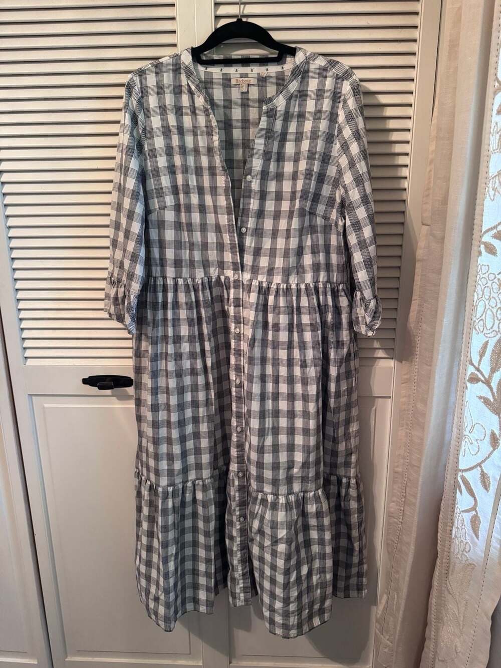 Barbour Seamills Navy Check Tiered Midi Shirt Dress
